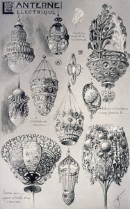 Lámpás szerelvények elektromos világításhoz, a „Dekoratív vázlatokból”, 1895 körül